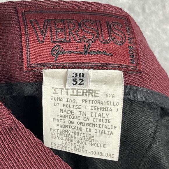 Versus Versace Wool Trouser Pants Mens US 34x29 Burgundy Cuffed Italy Made - Picture 10 of 14
